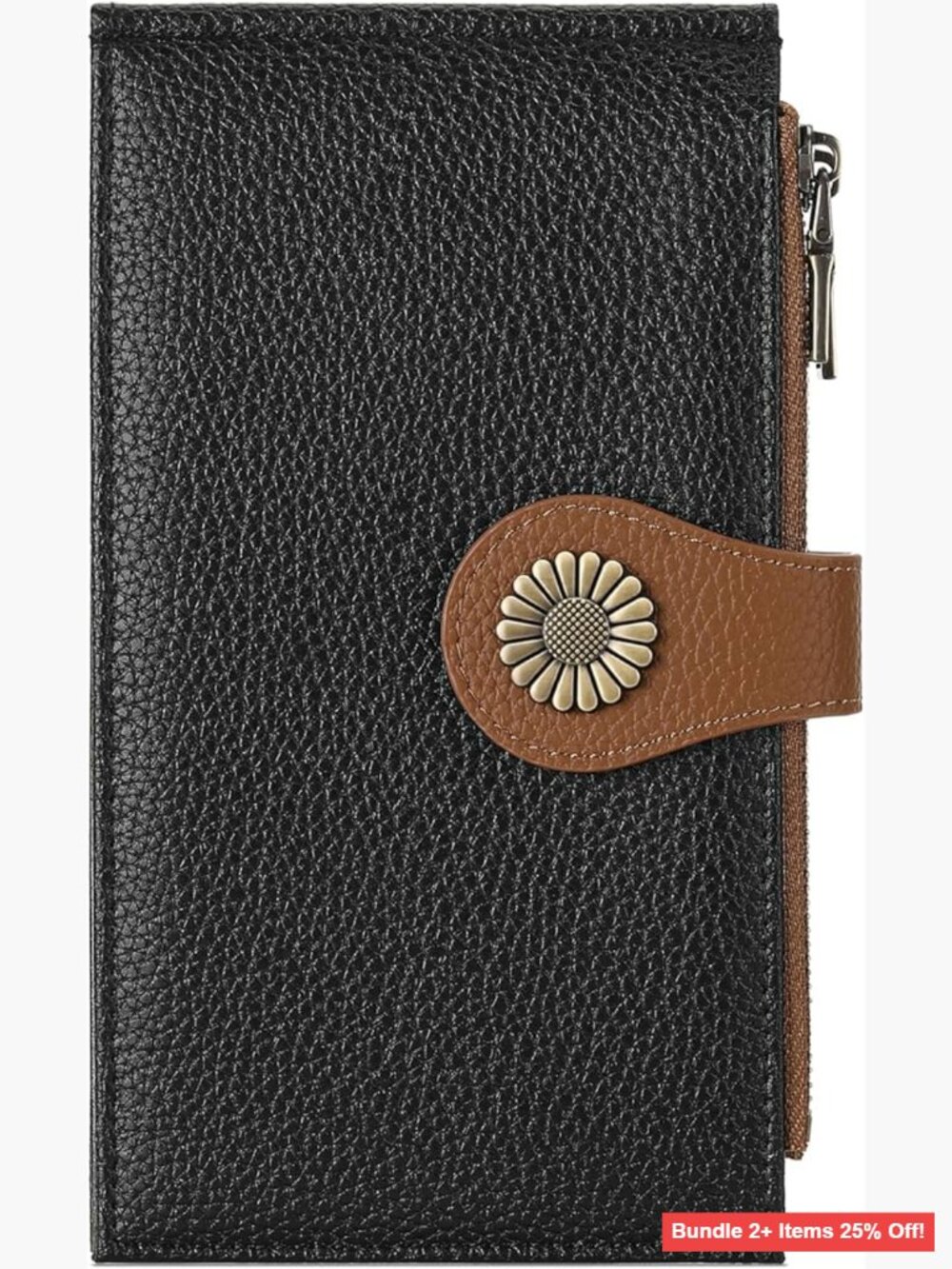 Slim RFID Blocking Leather Wallet with 16 Card Slots Zipper Pocket